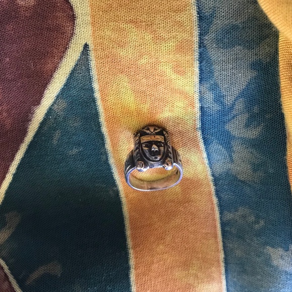 Rare Aztec Jaguar Warrior 925 Silver 18K Gold leaf Ring Size 4.5 - Picture 4 of 7